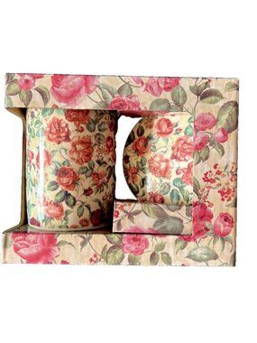 Kent Pottery Tea Cup Coaster & Lid Pink English Roses Floral Pattern Mug England